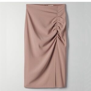 Babaton by Aritzia Mayhew Skirt Ruched Split Thigh Pencil Skirt Dusty Mauve